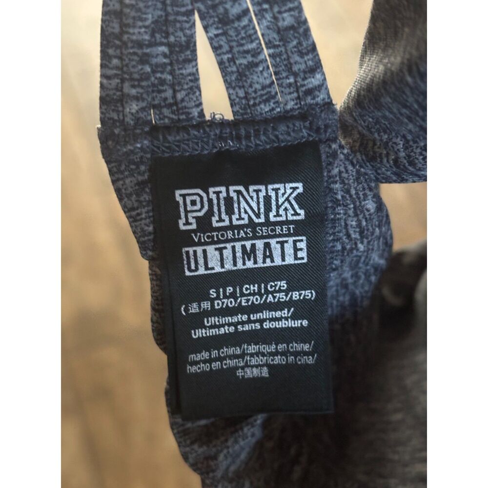 Victoria's Secret Pink Ultimate Sports Bra Halter Top Small S Grey Black - Picture 4 of 4